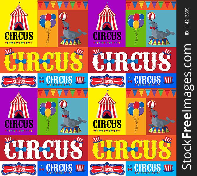 Poster design for circus with tent and animals