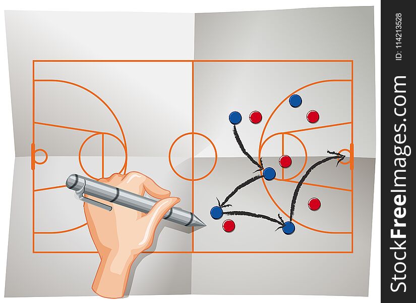 Hand writing basketball game plan on paper illustration