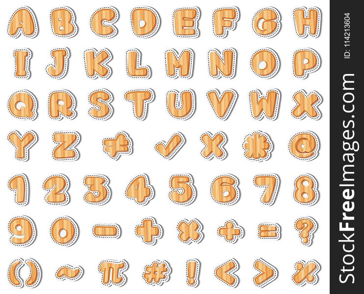 Font Design For English Letters And Numbers In Wooden Texture