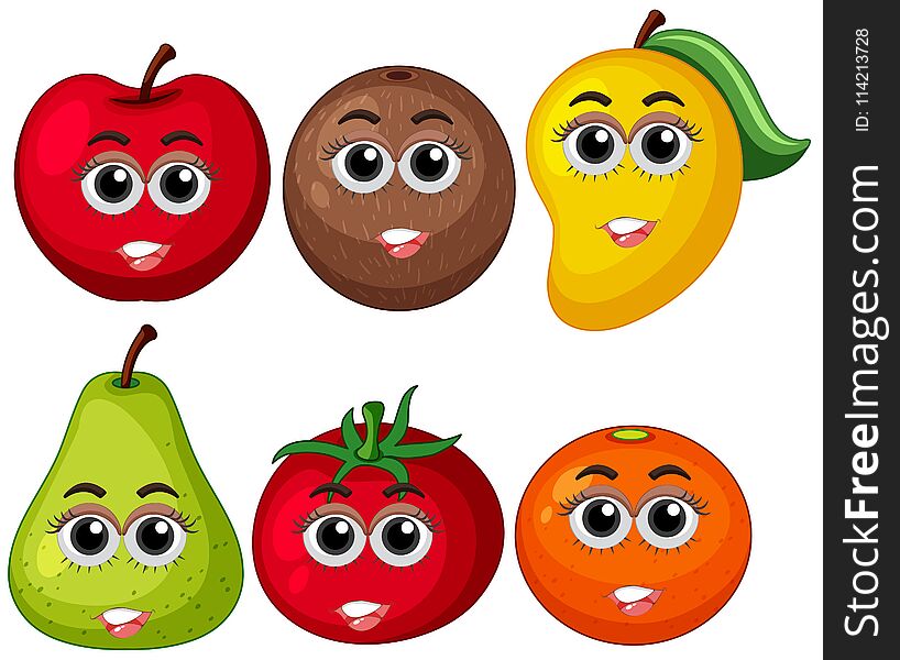 Fresh fruits with happy face illustration