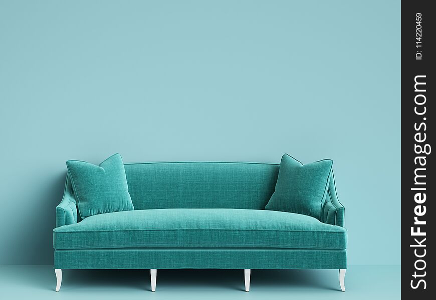Classic tufted cyan color on blue background with copy space.Pastel gamma.Digital Illustration.3d rendering