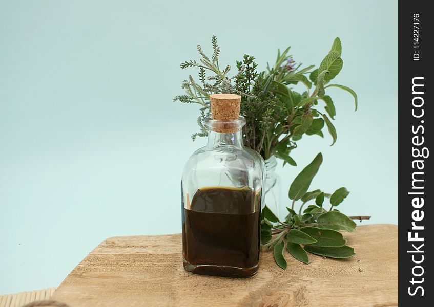 Glass Bottle, Herb, Plant, Bottle