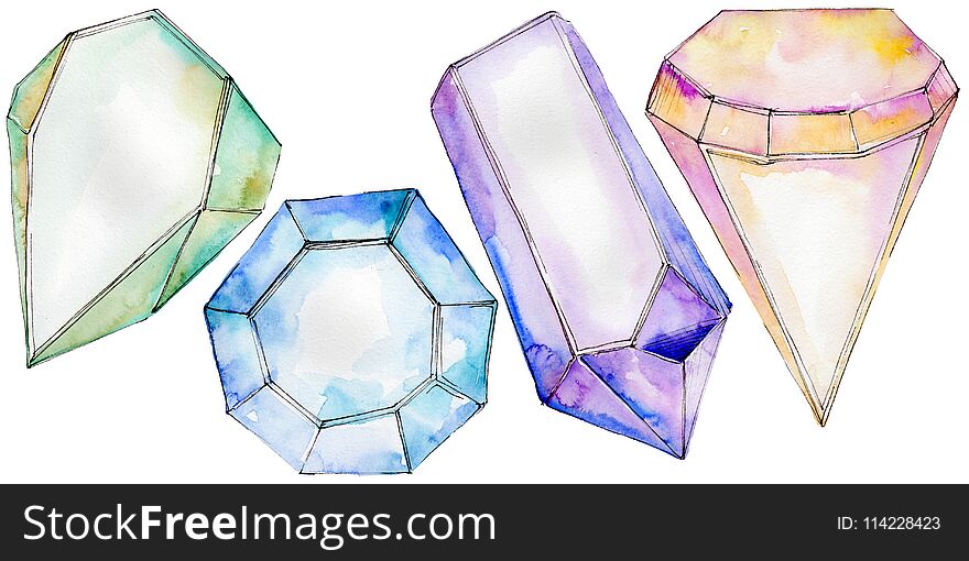 Colorful diamond rock jewelry mineral. Geometric quartz polygon crystal stone mosaic shape amethyst gem.