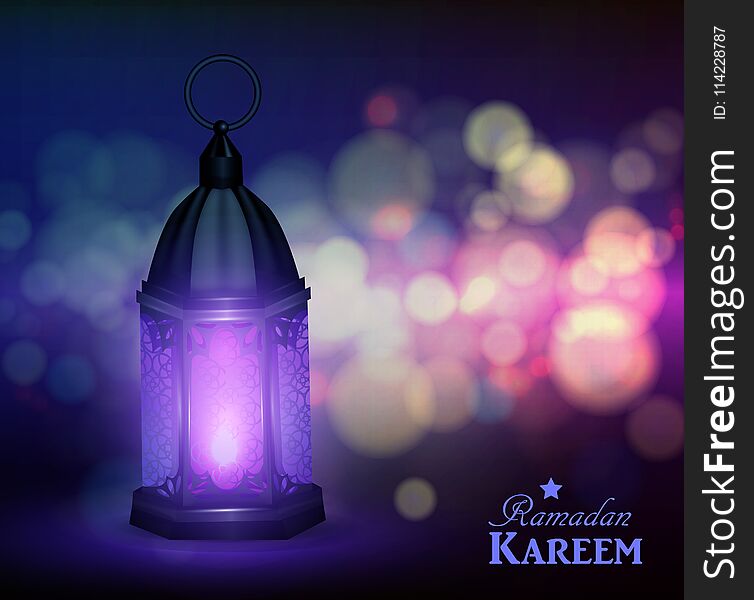 Maroccan Arabic lamp with lights for Ramadan Kareem vector