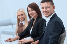 Closeup Of Business People Sitting At A Meeting The Conference Room. Royalty Free Stock Photography