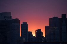 City Skyline At Sunset, With A Colourful Background Royalty Free Stock Images