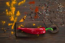 Red Pepper On A Dark Background. Background With Spices.spices. Top View. Close Up. The Concept Of Spices For Cooking, Copy Space Stock Images Red Pepper On A Dark Background. Background With Spices.spices. Top View. Close Up. The Concept Of Spices For Cooking, Copy Space Stock Images