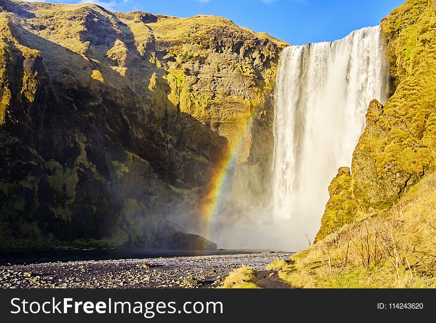Rainbow at Skogafoss waterfall Iceland