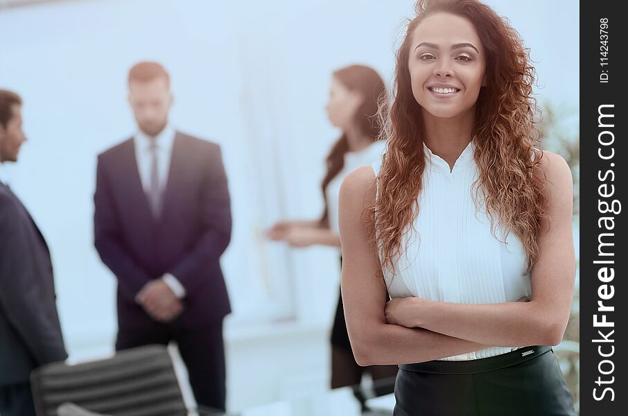 Beautiful Woman On The Background Of Business People.