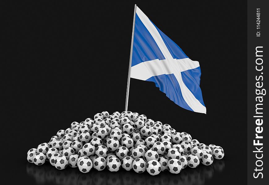 Soccer footballs with Scottish flag. Image with clipping path