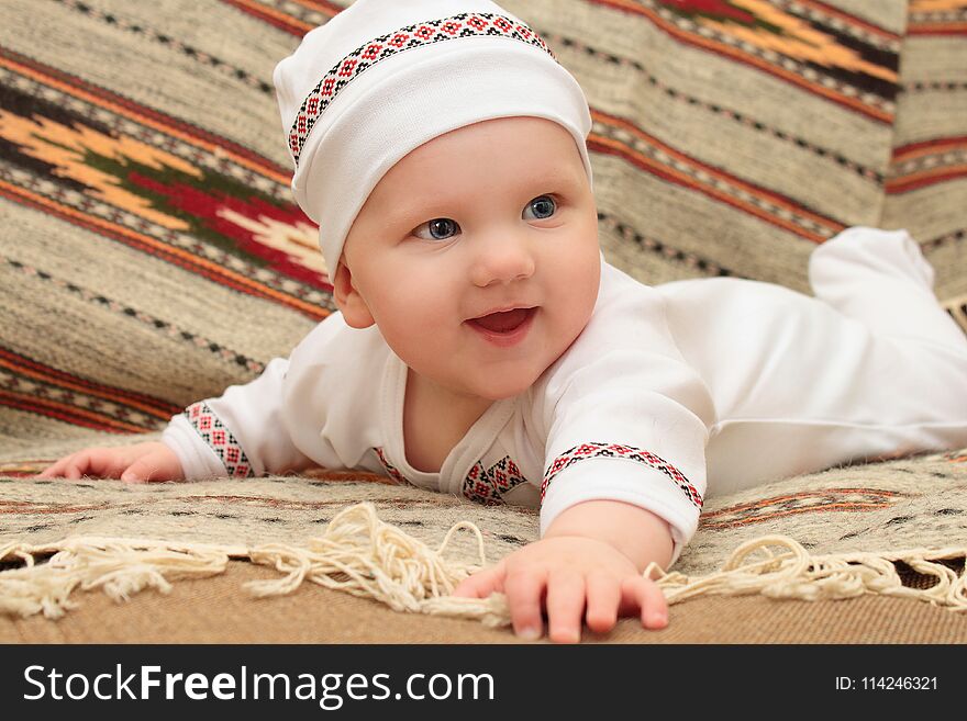 Baby Smiling Lying Suit Hat Background Ornament