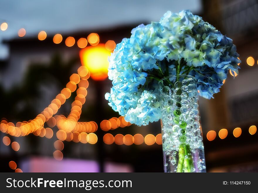Beautiful arrangement of blue hydrangea flowers, ideal photo for a presentation for brides. Beautiful arrangement of blue hydrangea flowers, ideal photo for a presentation for brides