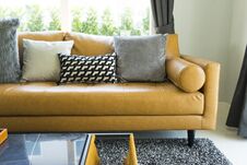 Decorative Pillow On Leather Sofa In Living Room Stock Image