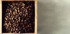 Raw And Roasted Coffee Beans In Wooden Box. Ingredients For Coffee Beverage. Food Background. Banner Royalty Free Stock Photography Raw And Roasted Coffee Beans In Wooden Box. Ingredients For Coffee Beverage. Food Background. Banner Royalty Free Stock Photography
