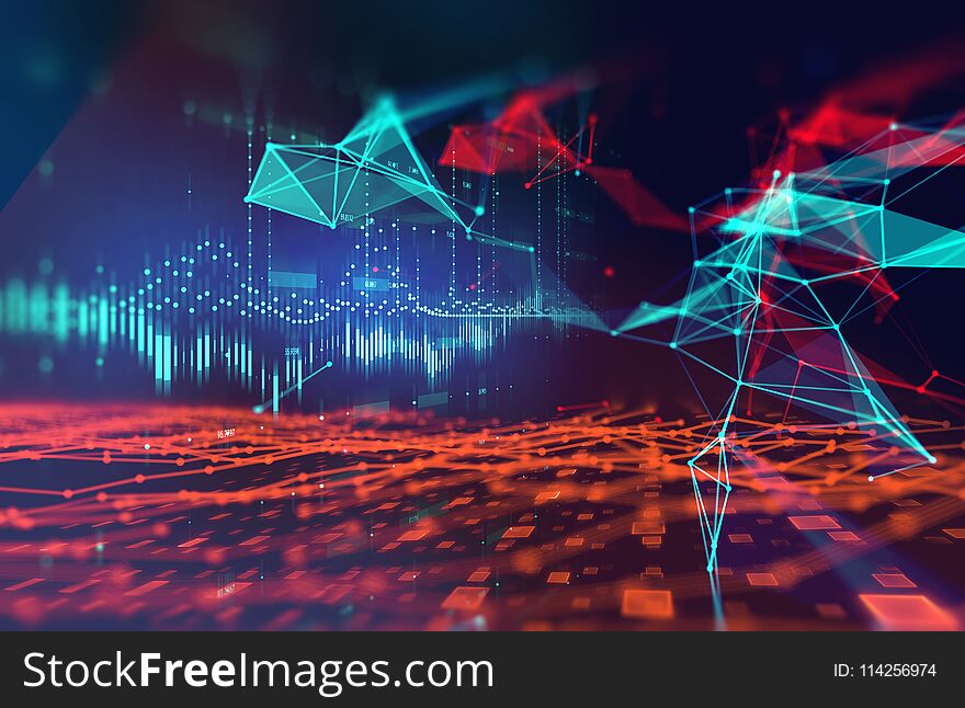 Dots and lines connection on abstract technology background.3d illustration