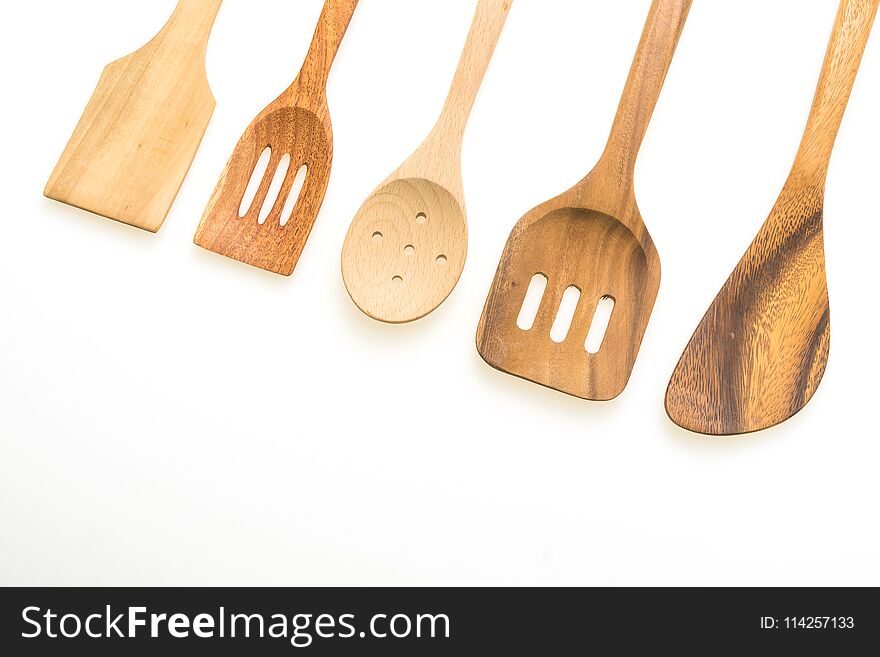 Wood utensils or kitchen ware isolated on white background