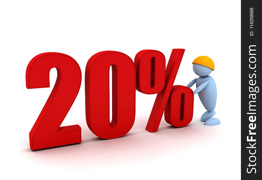 Businessman offers a 20 percentage. 3d image renderer. Businessman offers a 20 percentage. 3d image renderer