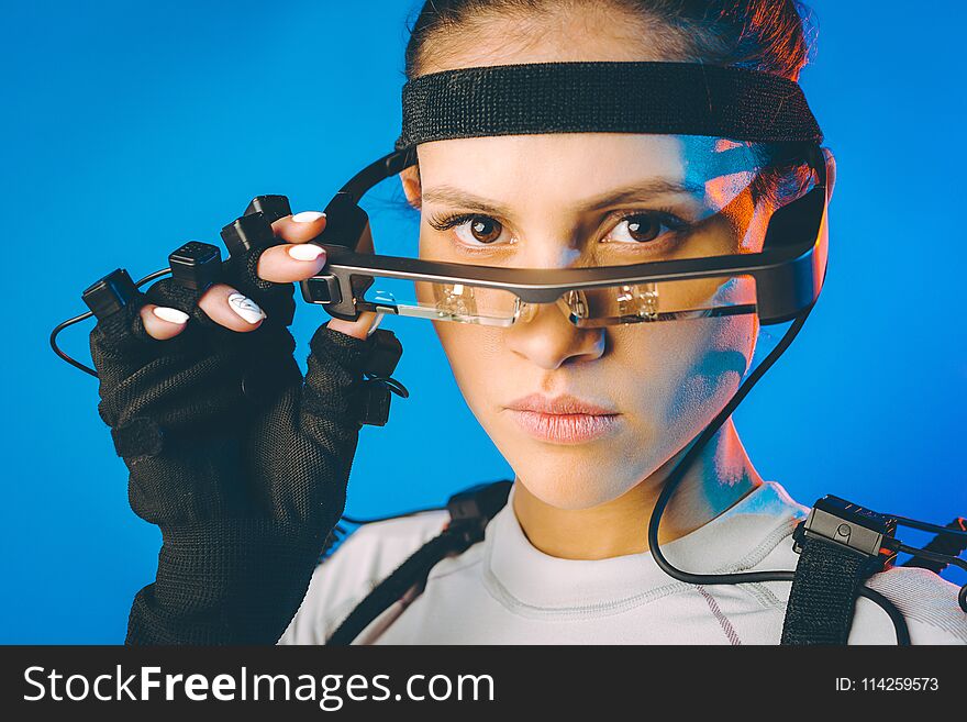 Motion capture actor cinema studio virtual reality female. Motion capture actor cinema studio virtual reality female