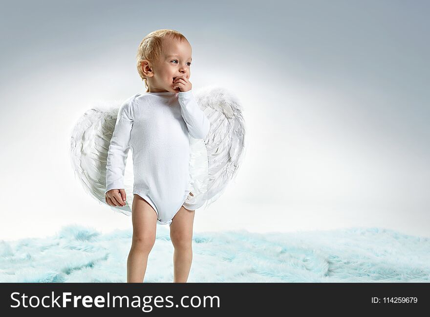 Portrait of a happy little baby angel. Portrait of a happy little baby angel