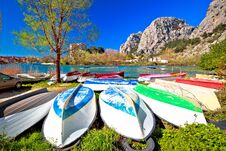 Town Of Omis Boats On Cetina River View Royalty Free Stock Photo