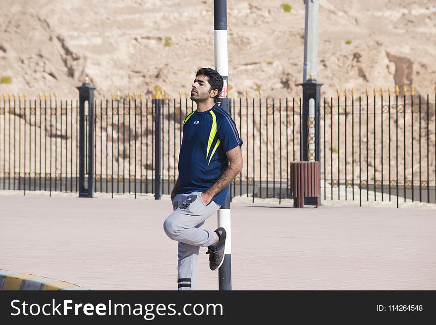 Man In Blue Crew-neck Shirt