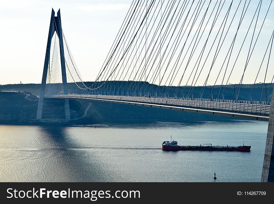 A view of the Yavuz Sultan Selim bridge over the Bosphorus strait in Istanbul, Turkey.