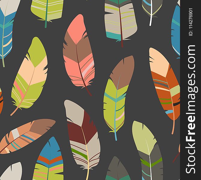 Seamless Feathers Pattern. Scandinavian Colorful Design Background