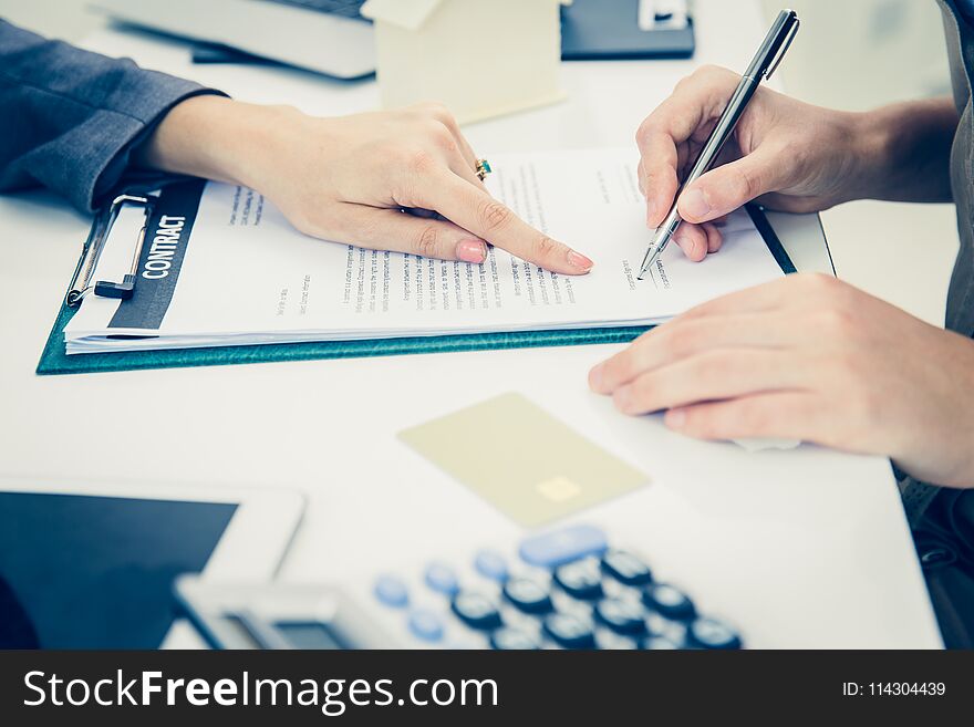 Sign contract with Credit card business finance people making decision concept. Sign contract with Credit card business finance people making decision concept