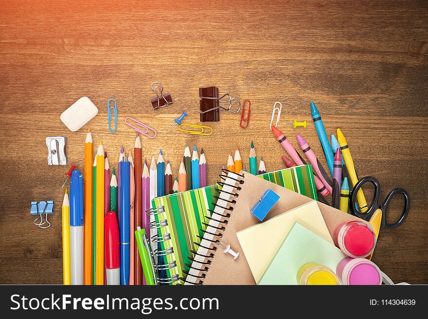 School crayons white collage template copyspace tools