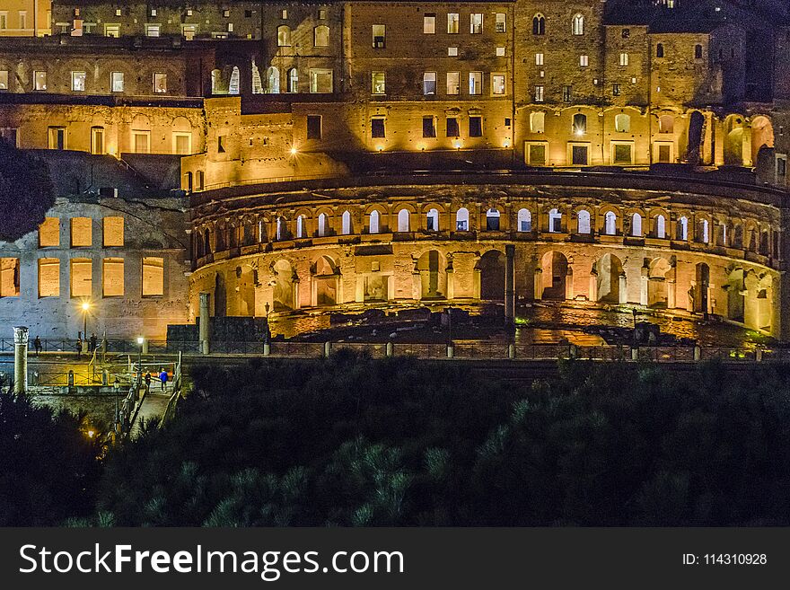 Night Scene Rome Cityscape Aerial View