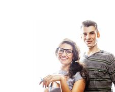Young Pretty Teenage Couple, Hipster Guy With His Girlfriend Hap Royalty Free Stock Photos