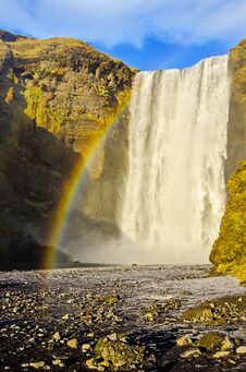 Rainbow At Skogafoss Waterfall Iceland Royalty Free Stock Photography