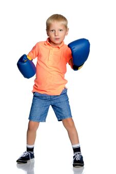 Little Boy In Boxing Gloves. Royalty Free Stock Image