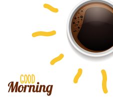 Good Morning Concept With Cup Of Coffee Surrounded By Sun Rays. Vector Illustration For Breakfast And Morning Ads And Subjects Stock Image