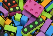 Children`s Constructor. Big Pile Plastic Toy Blocks. Background Of Bright Plastic Big Building Blocks. Children`s Multicolor So Stock Images