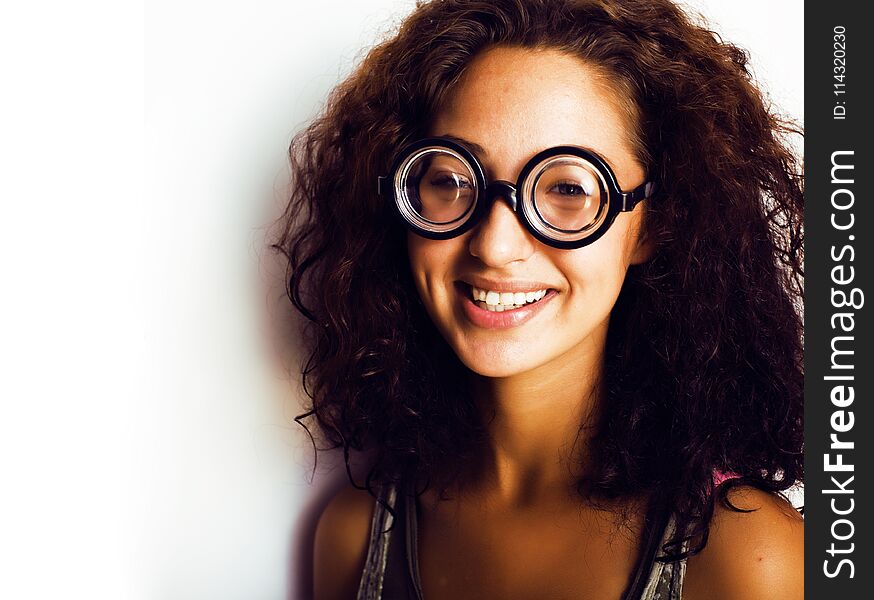 Teenage bookworm concept, cute young woman in glasses, lifestyle