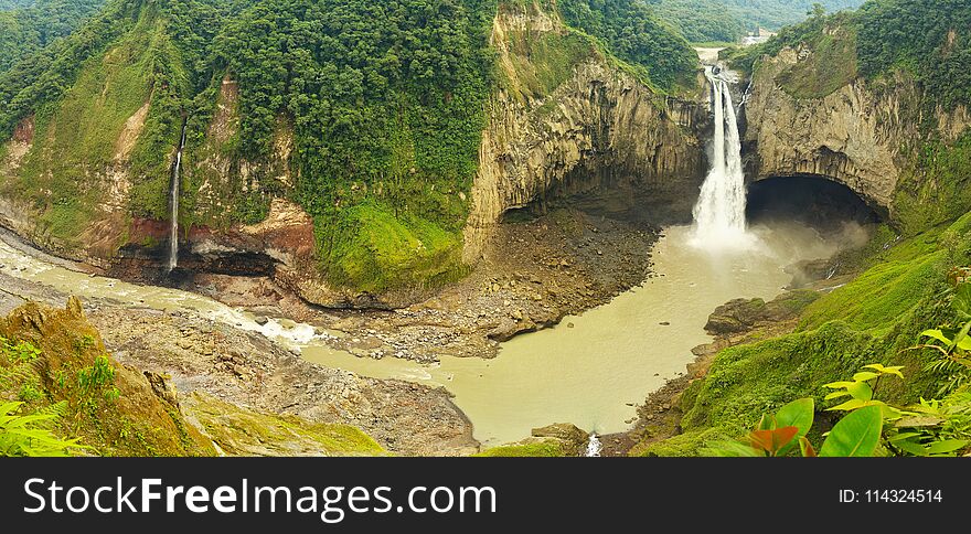 Unique Panoramic View San Rafael Waterfall In Ecuador. Unique Panoramic View San Rafael Waterfall In Ecuador