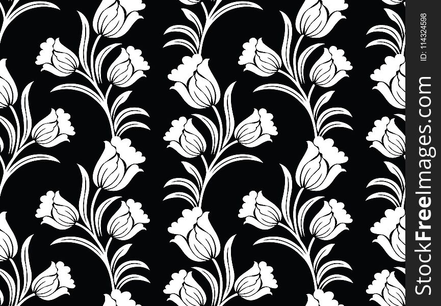 Seamless vector black and white tulip floral pattern. Seamless vector black and white tulip floral pattern