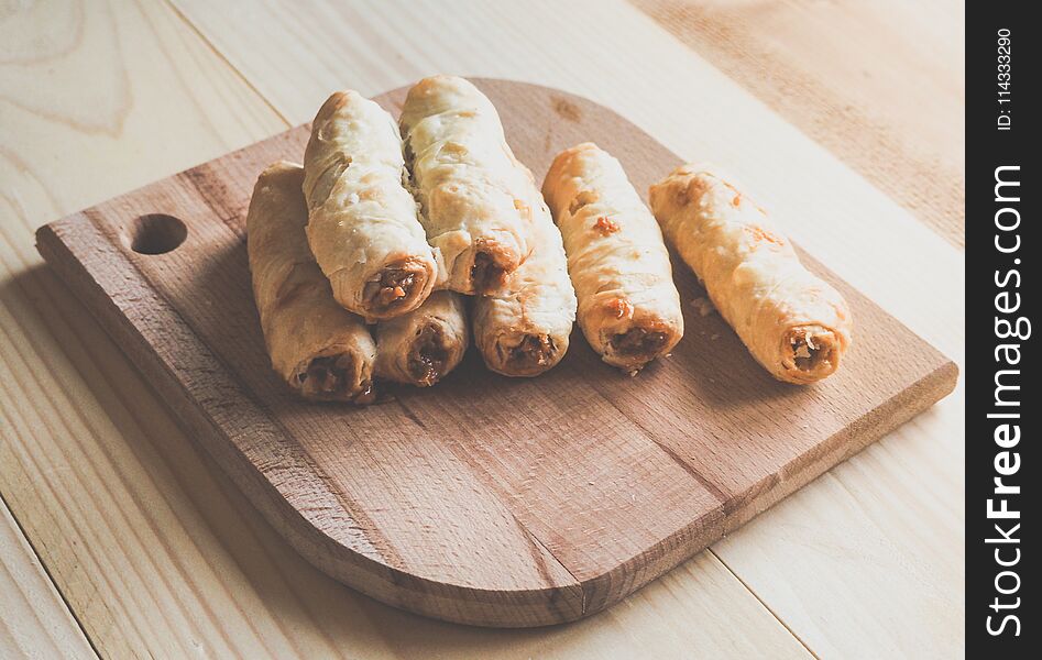 Puff Pastry Rolls Filled With Nuts And Jam. Arabic Cuisine.