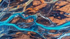Aerial View And Top View River In Iceland. Beautiful Natural Backdrop. Royalty Free Stock Photography