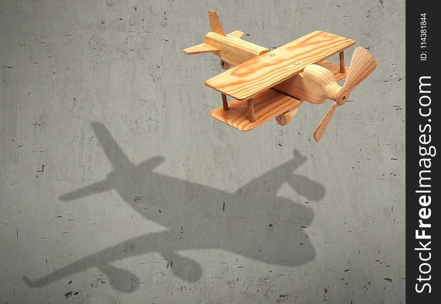 The flight wood airplane with the shadow plane