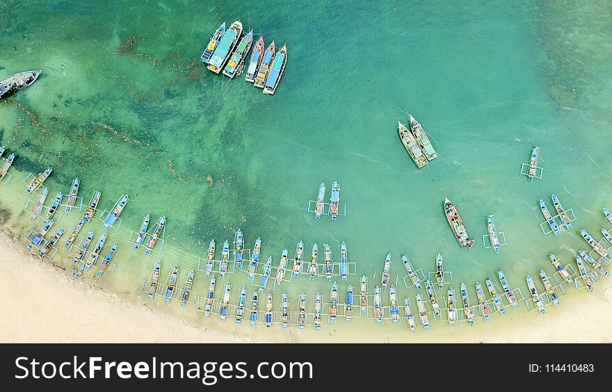 Fisherman Boats Anchor At Ujung Genteng Beach