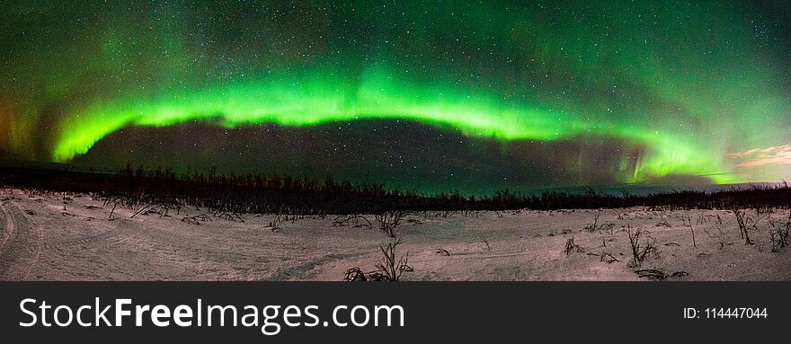 A panoramic shot of the Northern Lights taken from Fairbanks alaska. A panoramic shot of the Northern Lights taken from Fairbanks alaska