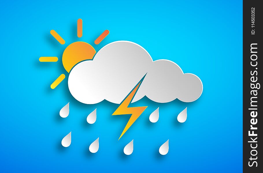 Paper Art Hard Rain Icon. Vector Illustration.