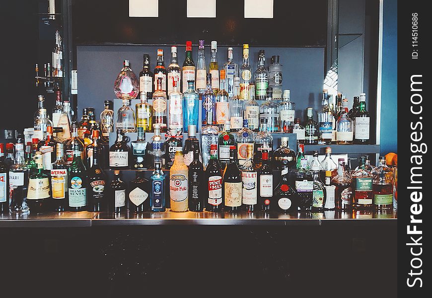 Liquor Bottles on Shelf