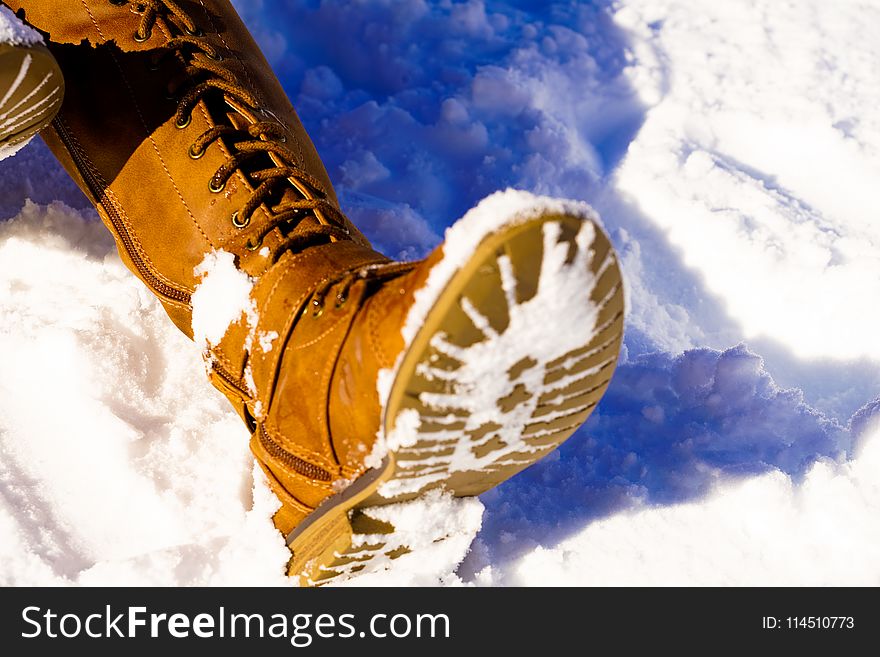 Person&#x27;s Left Foot on Snowfield