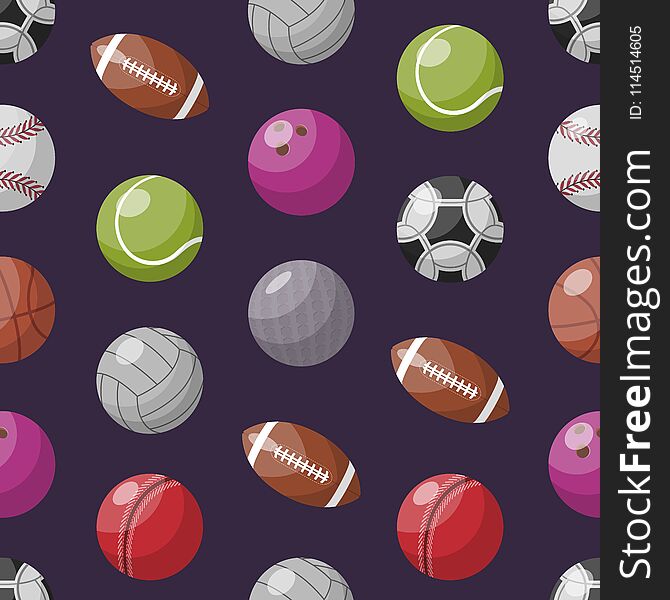 Seamless background with pattern of colorful assorted balls for different games. Seamless background with pattern of colorful assorted balls for different games.