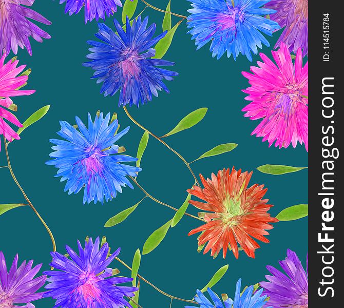 Aster, Michaelmas daisy. Seamless pattern texture of flowers. Fl
