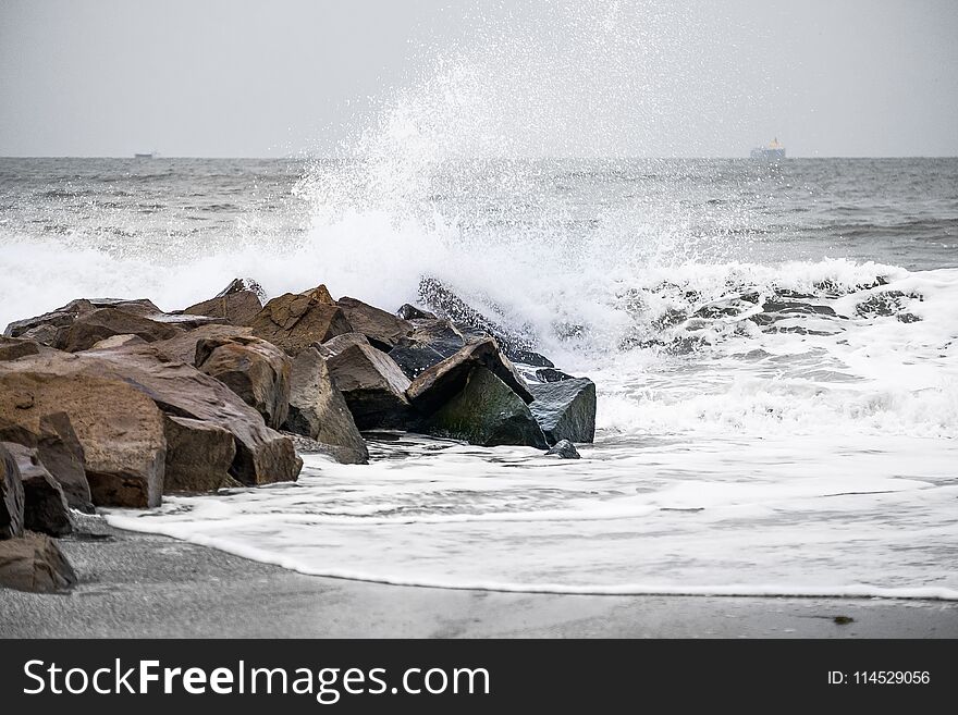 Storm on the winter stone beach in Burgas 6. Storm on the winter stone beach in Burgas 6