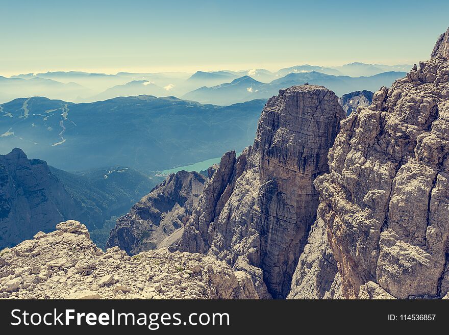 Amazing mountain view. Brenta Dolomites, Sentiero delle Bocchette Alte.